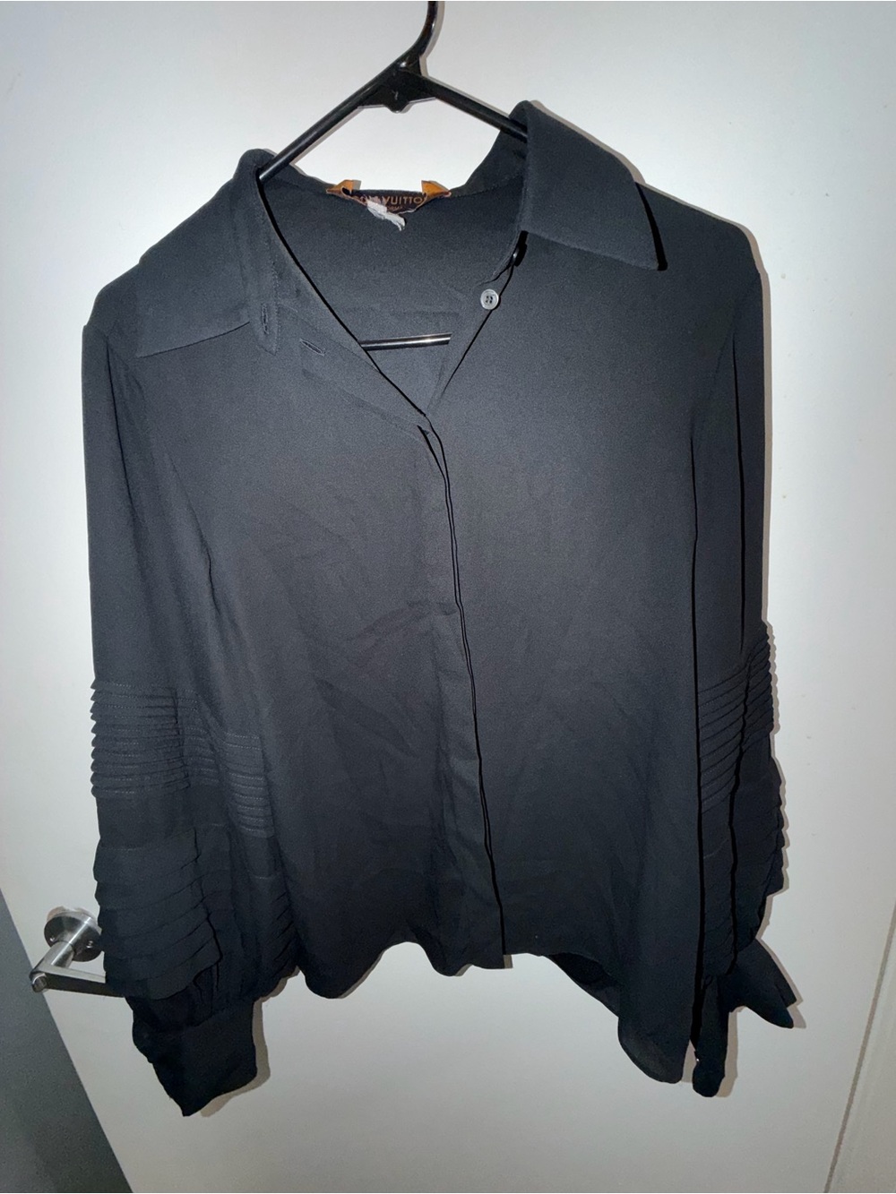 Louis Vuitton Black Button-Front Pleated Sleeve Blouse